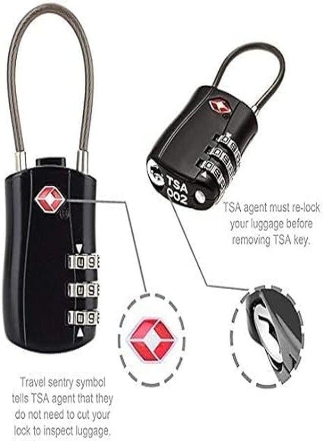 Eis Pad Lock Combination Cable Luggage Lock TSA Approved Travel Luggage Locks 3 Dial Combination Cable for Luggage, Bag, Hanging Wire Rope Zinc Alloy Number (Pack of 2) - Image 2